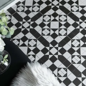 Devon Black & White Victorian Patterned Matt Ceramic Floor Tile
