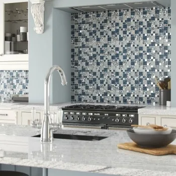 Fabric Blue Floral Glass Mosaic kitchen roomset
