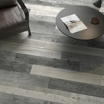 Firewood Grey Mixed Wood Effect Matt Porcelain Floor Tile