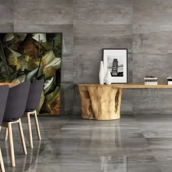 Flat Grey Cement Wall and Floor Tiles 590x1182 Dining Room Roomset