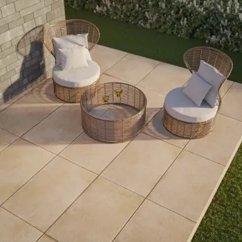 Kingsbury Beige Rustic Edge Stone Effect Porcelain Outdoor Slab