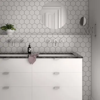 Kromatika Hexagon White Porcelain Wall & Floor Tile 116x101mm Bathroom Roomset

