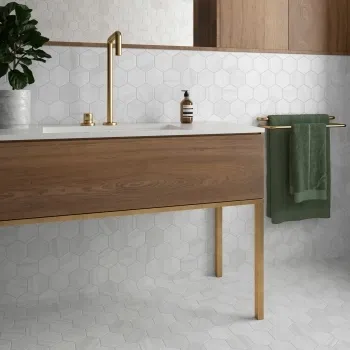 Lithos White Hexagon Matt Marble Effect Porcelain Wall and Floor Tile