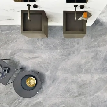 Orobico Grey Polished Porcelain Floor Tile 600x1200 Bathroom Roomset