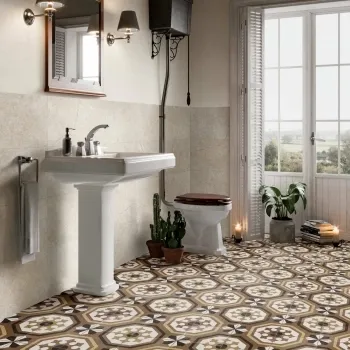 Osborne Marron Victorian Patterned  Matt Ceramic Floor Tile