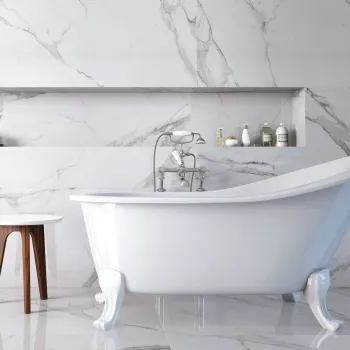 Place White Marble Effect Wall and Floor Tiles 590x1182 Bathroom Roomset