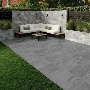Rosetta Dark Grey Stone Effect Matt Porcelain Outdoor Slab Tile