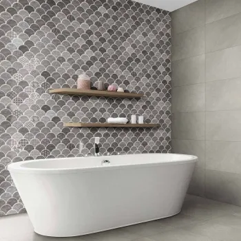 Scale Boho Grey Wall and Floor Tiles 307x307 Bathroom Roomset