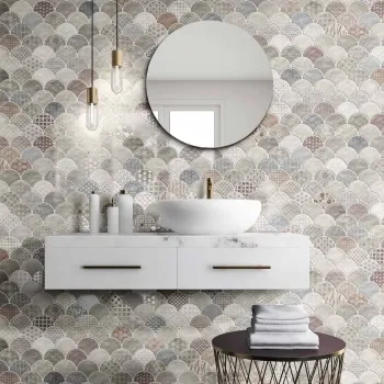 Scale Boho White Wall and Floor Tiles 307x307 Bathroom Roomset