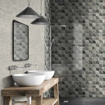 Scale Stone Steel Wall and Floor Tiles 307x307 Bathroom Roomset