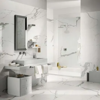 Statuario Lux Italian Polished Porcelain Wall and Floor Tile 600x1200 Bathroom Roomset