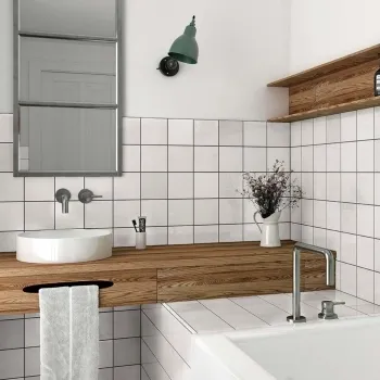 Village Silver Mist Wall Tiles 132x132 Bathroom Roomset