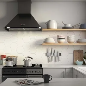 Hexagon White Wall and Floor Tile 175x200 Kitchen Roomset
