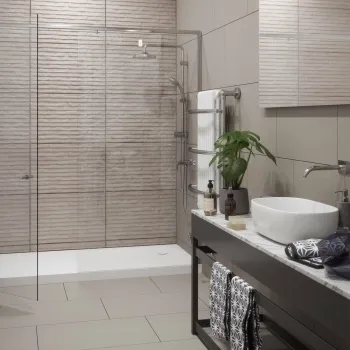 Yosemite Grey Split Face Wall Tiles 440x660 Bathroom Roomset