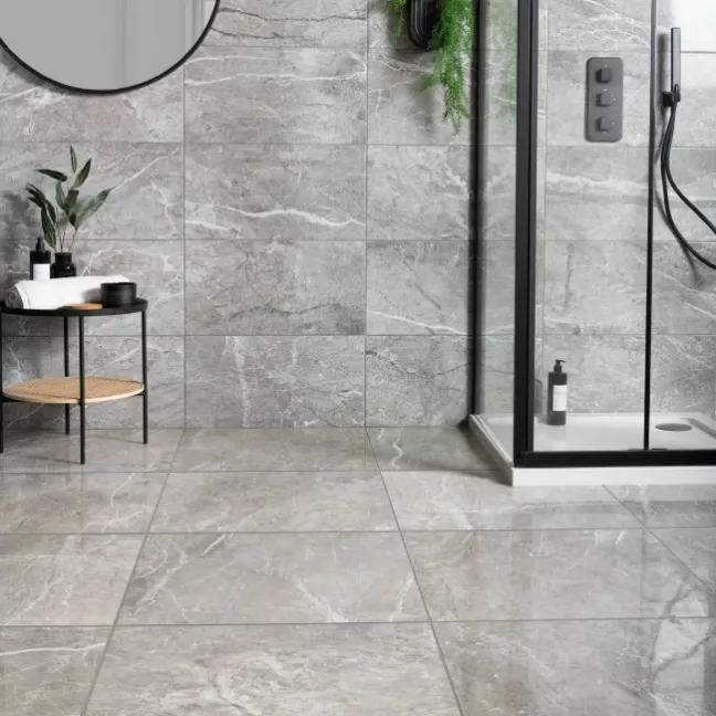 Bernini Grey Gloss Marble Effect Floor Tile