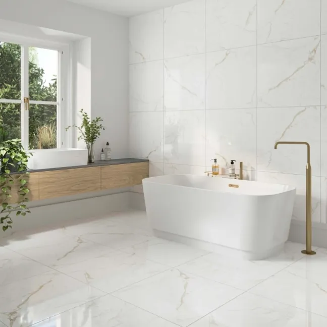 Carrera Gold Marble Effect Rectified Polished Porcelain Floor Tile
