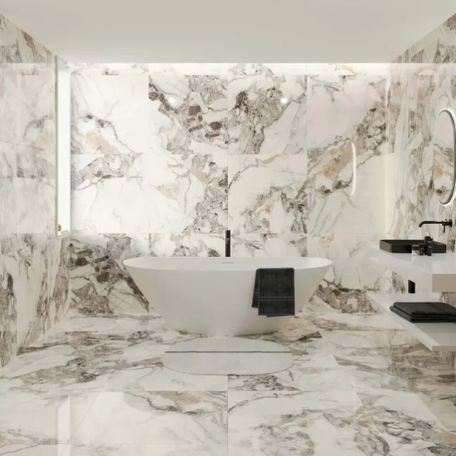 Detroit White Marble Effect Polished Porcelain Floor Tile