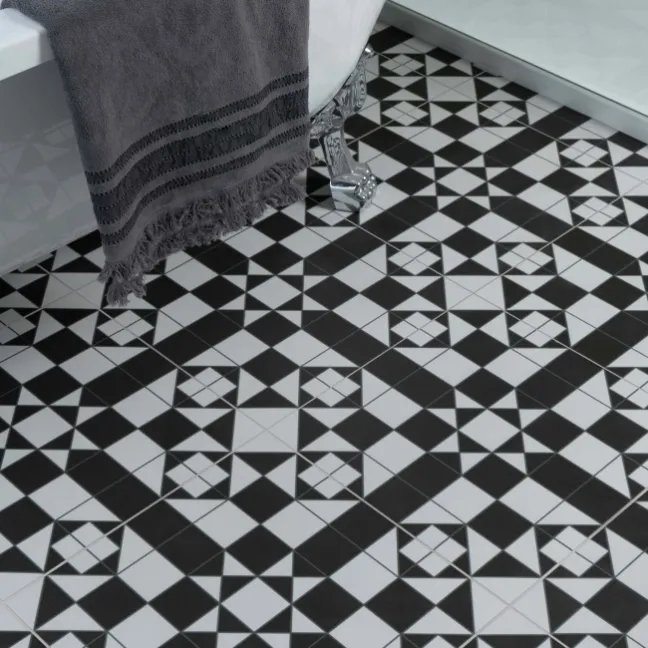 Devon Black & White Victorian Patterned Ceramic Floor Tile