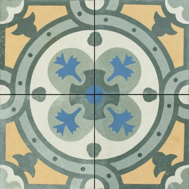 Granada Green Victorian Patterned  Matt Ceramic Floor Tile