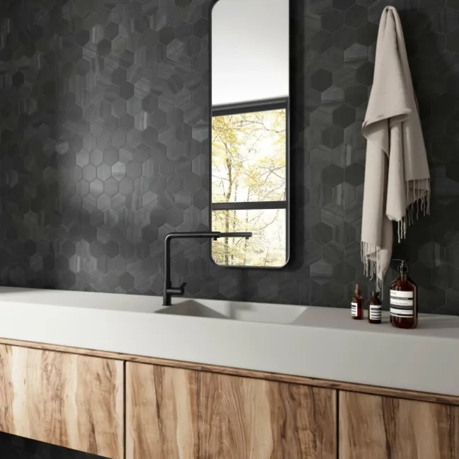 Lithos Dark Grey Hexagon Matt Marble Effect Porcelain Wall and Floor Tile