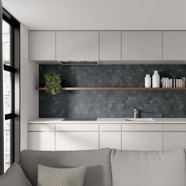 Lithos Dark Grey Hexagon Matt Marble Effect Porcelain Wall and Floor Tile