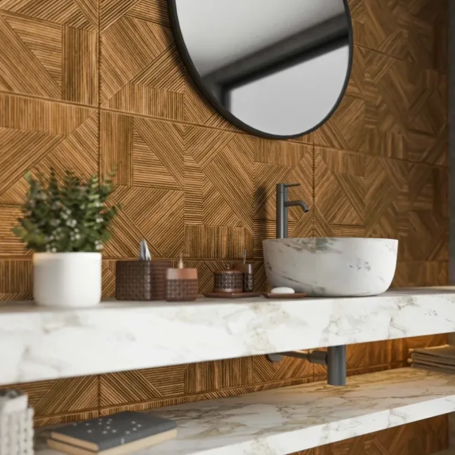 Nantes Dark 3D Wood Panel Effect Wall Tile | Tile Mountain