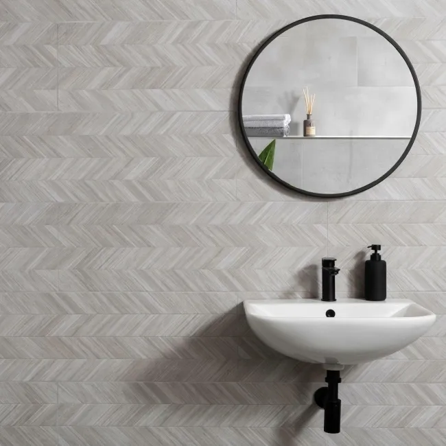 Bercy Chevron Decor Grey Concrete Effect Matt Ceramic Wall Tile