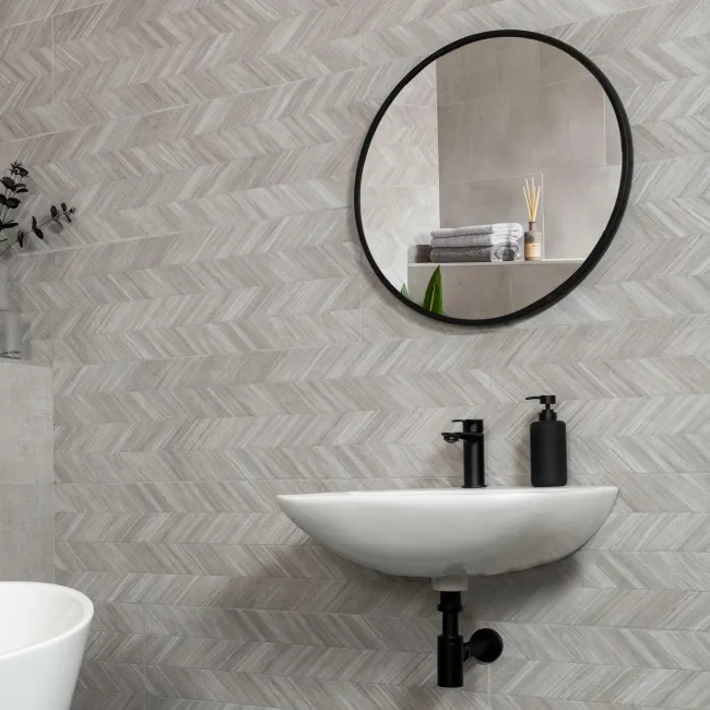 Bercy Chevron Decor Grey Concrete Effect Matt Ceramic Wall Tile