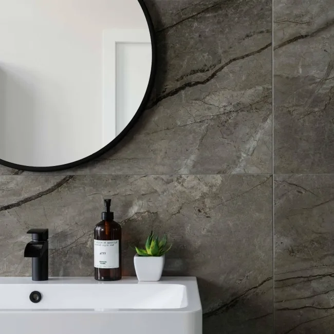 Breccia Adige Grey Polished Marble Effect Porcelain Wall and Floor Tile