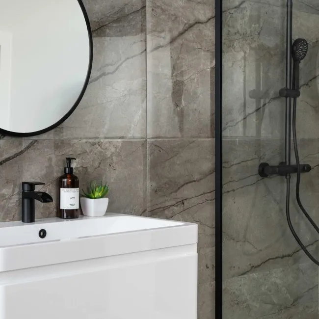 Breccia Adige Grey Polished Marble Effect Porcelain Wall and Floor Tile