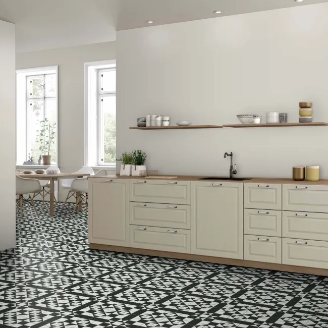 Devon Black & White Victorian Patterned Matt Ceramic Floor Tile