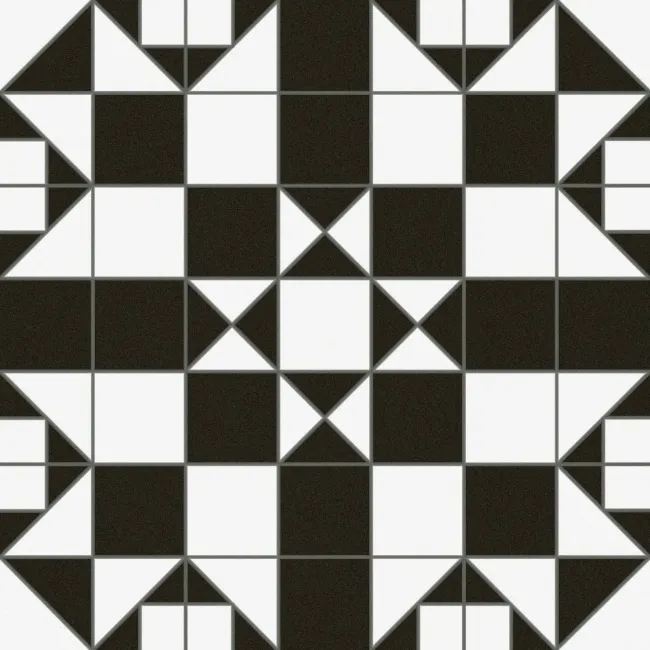 Devon Black & White Victorian Patterned Matt Ceramic Floor Tile