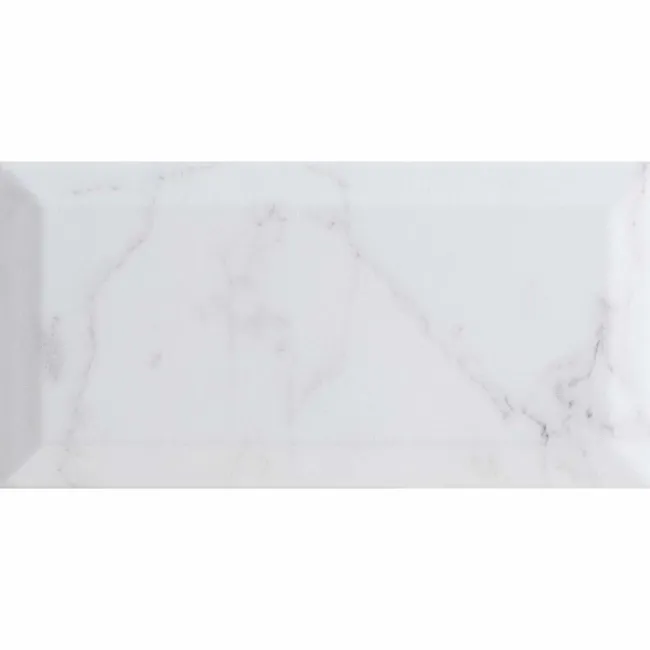 Subway Bevelled White Marble Effect Gloss Ceramic Wall Tiles