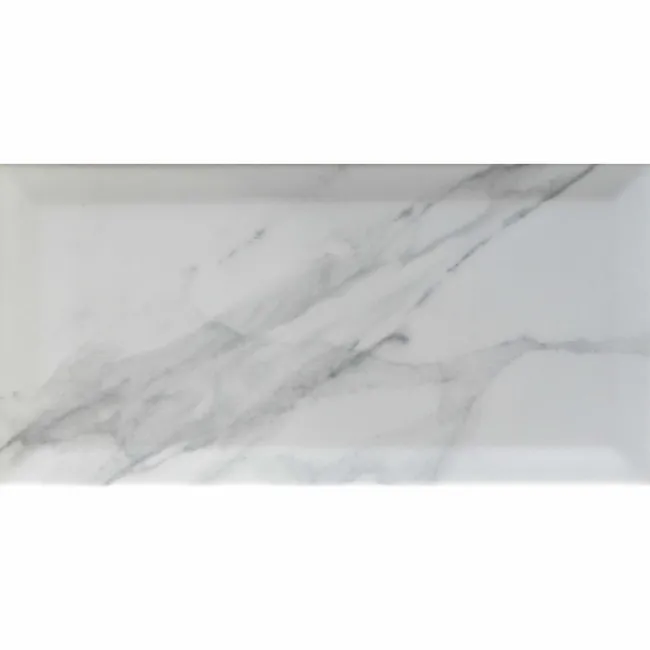 Subway Bevelled White Marble Effect Gloss Ceramic Wall Tiles