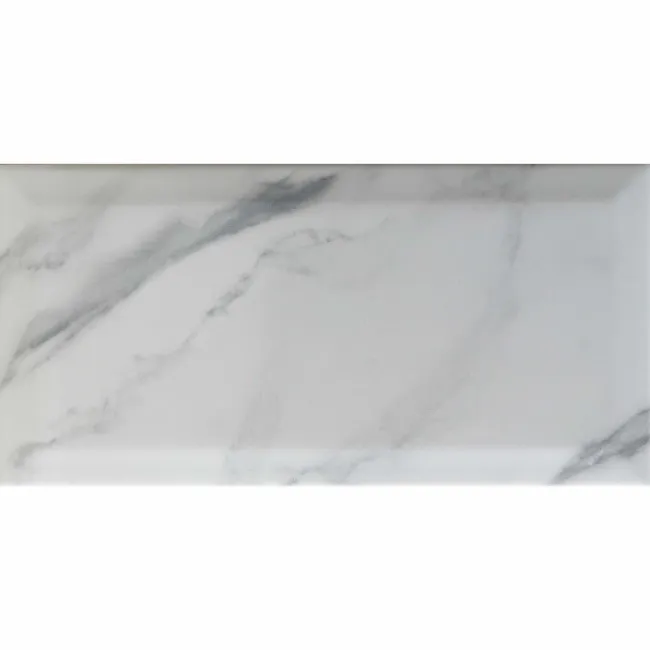 Subway Bevelled White Marble Effect Gloss Ceramic Wall Tiles