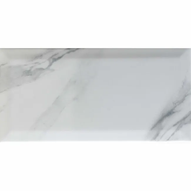 Subway Bevelled White Marble Effect Gloss Ceramic Wall Tiles