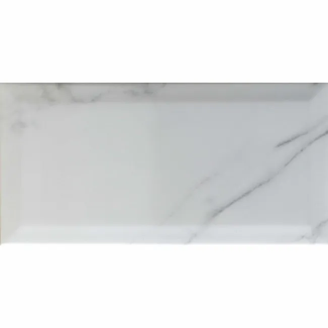 Subway Bevelled White Marble Effect Gloss Ceramic Wall Tiles