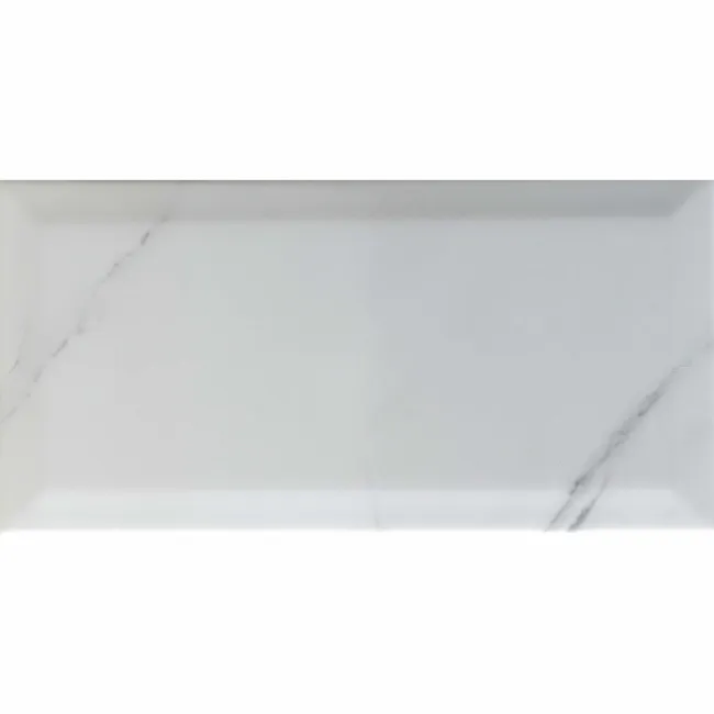 Subway Bevelled White Marble Effect Gloss Ceramic Wall Tiles
