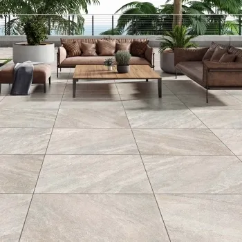 Vesuvio Light Grey Stone Effect Matt Porcelain Outdoor Slab