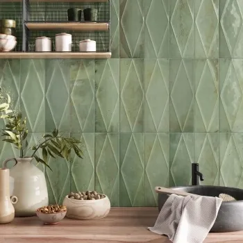 Zellige Sage Green Diamond Decor Gloss Porcelain Tile