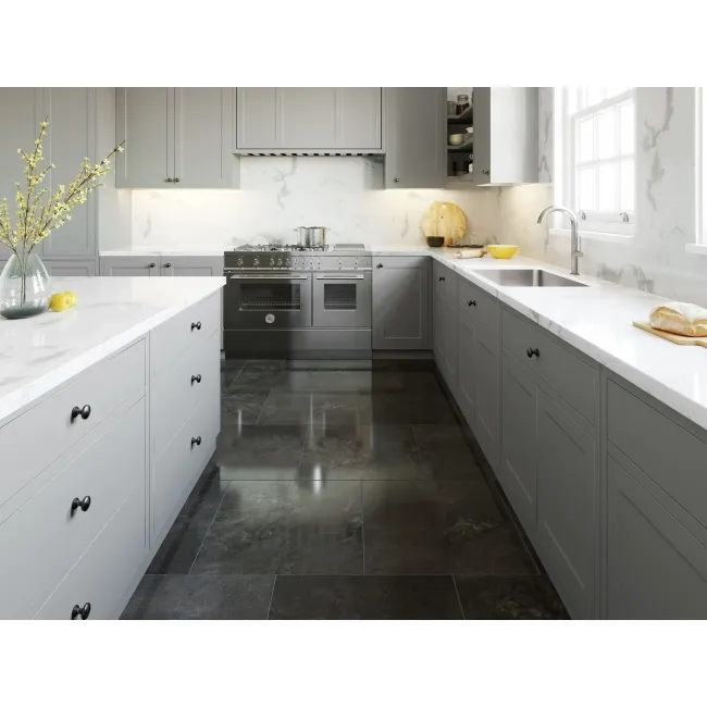Muse Dark Grey Italian Polished Porcelain Floor Tiles