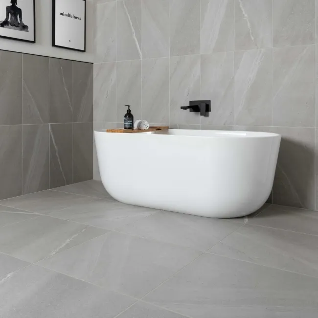Allegro Grey Stone Effect Matt Porcelain Wall and Floor Tile