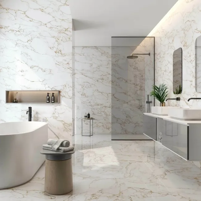 Arabescato Gold Marble Effect Polished Porcelain Wall and Floor Tile