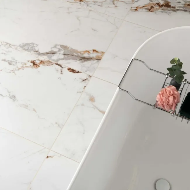 Barnaby White Marble Effect Large Matt Porcelain Wall and Floor Tile
