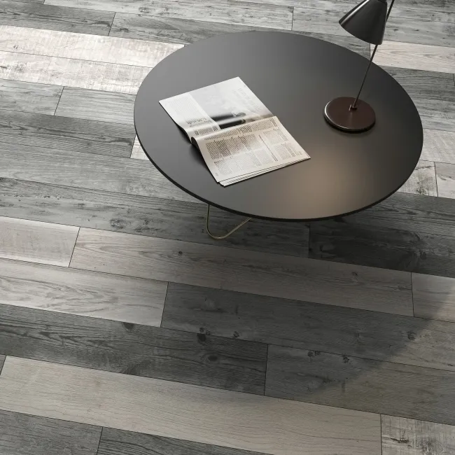 Firewood Grey Mixed Wood Effect Matt Porcelain Floor Tile