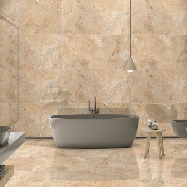 Immense Peach Stone Effect Polished Porcelain Wall and Floor Tile