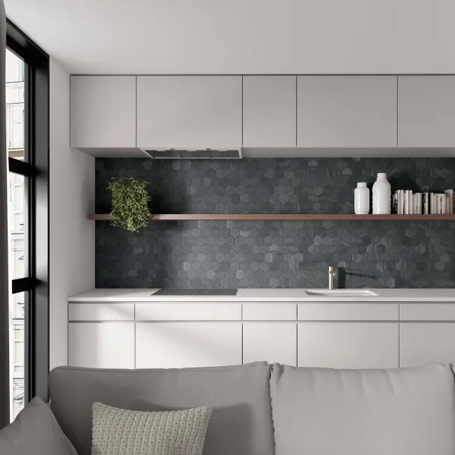 Lithos Dark Grey Hexagon Matt Marble Effect Porcelain Wall and Floor Tile