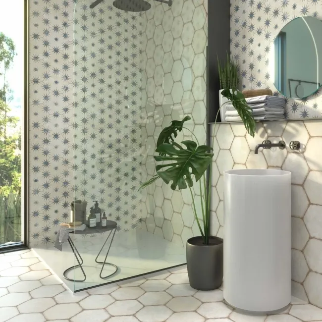 Lylia Blue Decor Hexagon Matt Wall and Floor Tile