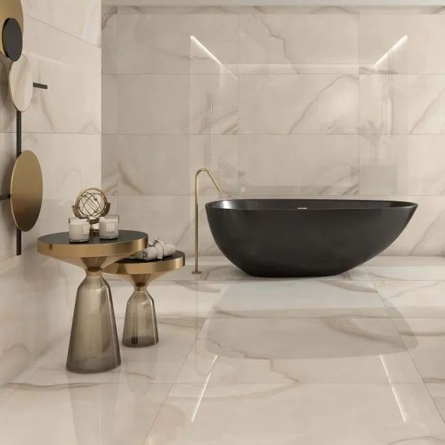 Merope Onyx Marble Effect Beige Polished Floor Tile