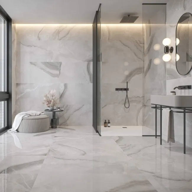 Merope Onyx Marble Effect Grey Polished Floor Tile